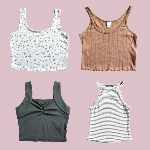 Lot Of 4 Cropped Sleeveless Tank Tops Multicolor Junior Teen Size Small - Picture 1 of 6